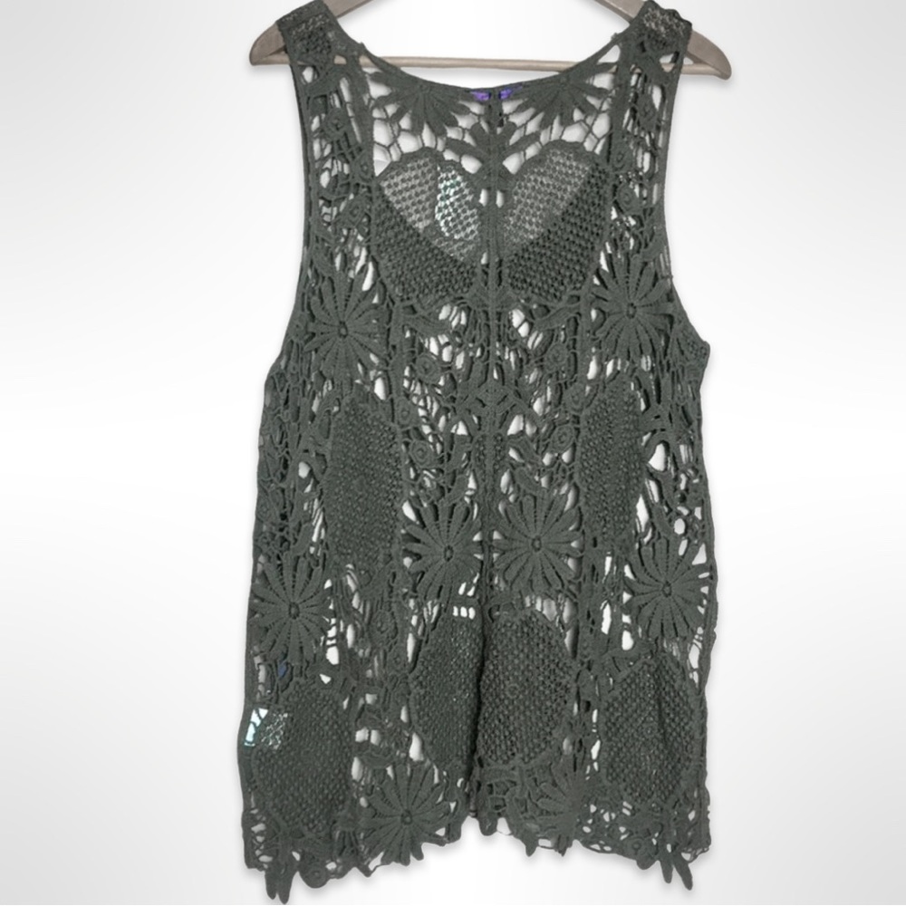 Olivia Sky Cotton Crocheted Olive Green Sleeveless Top